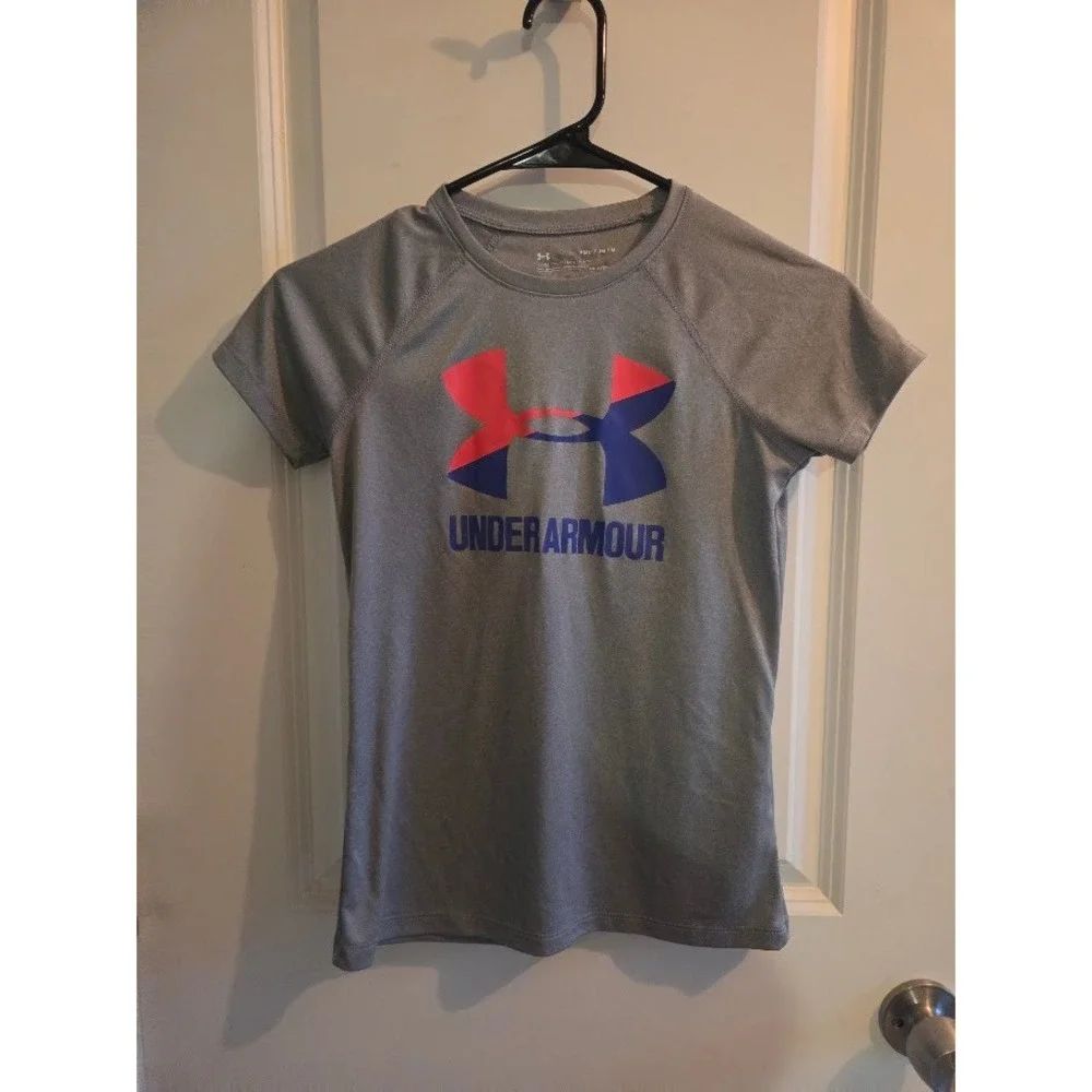 Under Armour Kids HeatGear Loose Fit Short Sleeve T-Shirt Lot of 2 Gray Blue YMD